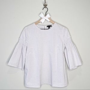 SAKS 5TH AVENUE Grey Striped Smocked Bell Sleeve Top